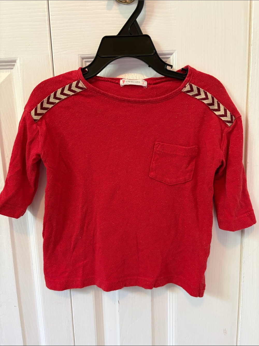 Crewcuts Bright Red Long Sleeve Tee with Chevron Shoulder Accents